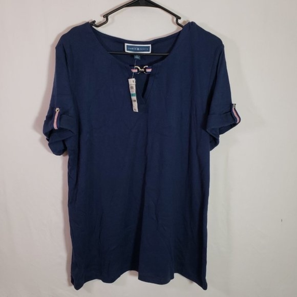 Karen Scott Hardware Scoop Blue Top Size 0X Plus Casual Everyday Shirt (AD)